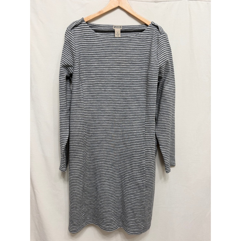 Duluth Trading Co Grey Black Striped Long Sleeve T-Shirt Dress Pockets XL